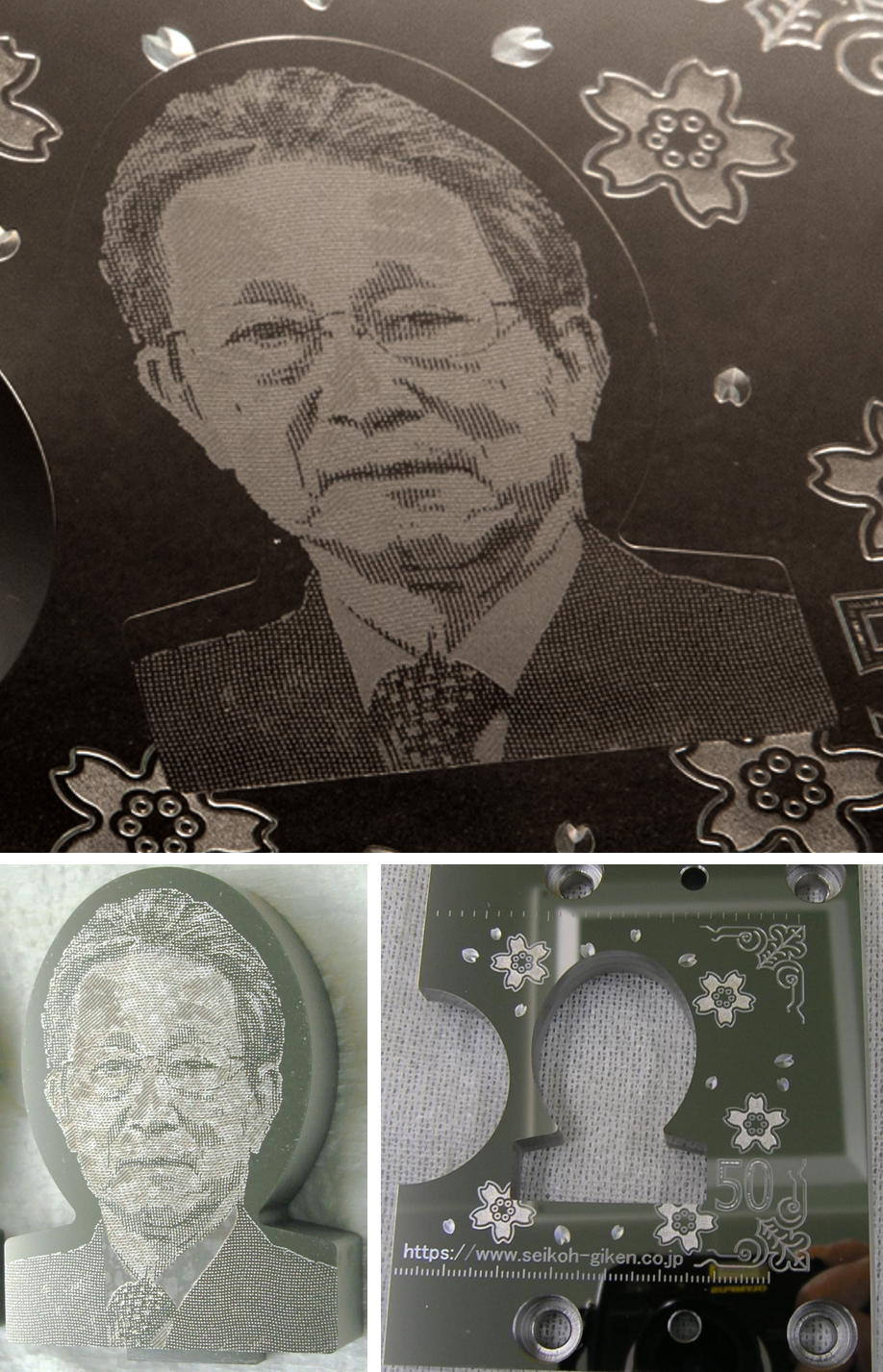 SEIKOH GIKEN 50th Anniversary sample Portrait of the President and Chief Executive Officer with a highly transparent background (mirror finishing)
